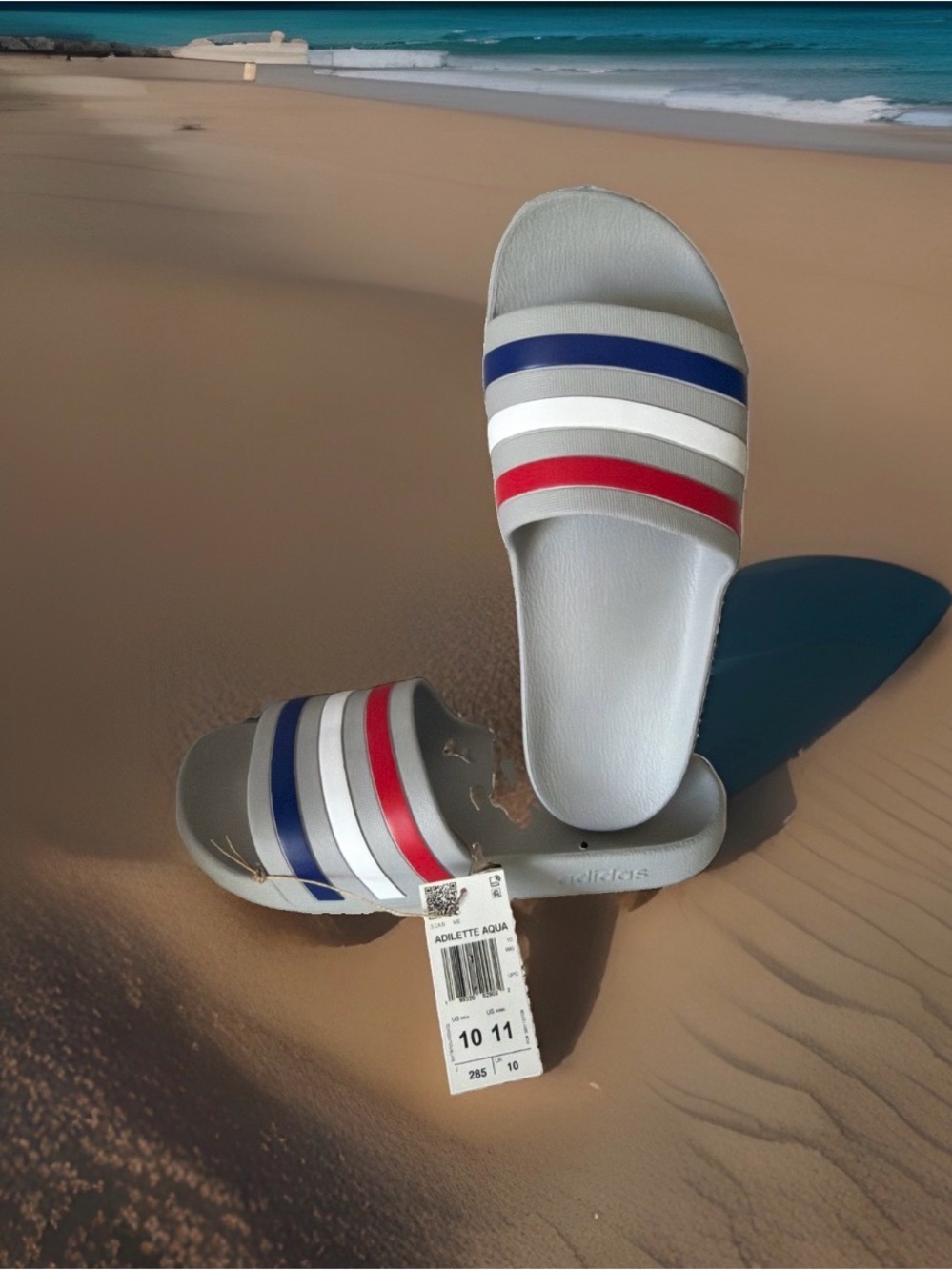 Adidas Adilette Aqua Men’s Size 10 Slide Sandals.Grey/Blue/White/Red. NWT